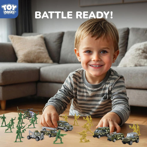 Playset TOY Life Army Men Action Figures Toys Plastic, Toy Soldiers for Boys with Helicopter, Green Military
