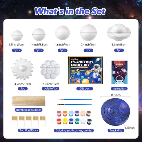 Solar System Project Kit for Kids, Mixed Sized Foam Balls, Painting Tools and Disc Planetary Orbits, DIY Planets Model