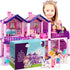 Dollhouse with 4 Princesses, 4 Unicorns, Dog, Furniture & Accessories - Pink and Purple Dream Toy for Girls Ages 2-7