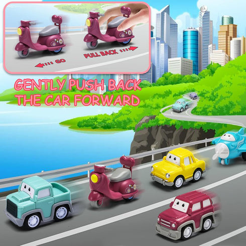 9-in-1 3 Cartoon Vehicle Toy for Toddler Girl, Pink Carrier Truck for Baby Girls, Friction Power Transport Car