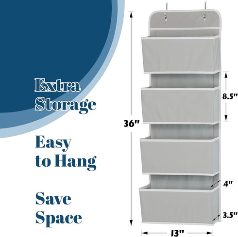 Simple Houseware Over the Door Wall Mount Hanging Organizer, 4 Pocket, Grey