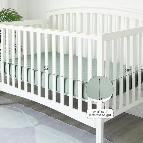 4-Pack 52x28x8in(Green+Leaf) Biloban Crib Sheets Waterproof for Boys Girls, Fitted Crib Sheet for Standard Crib