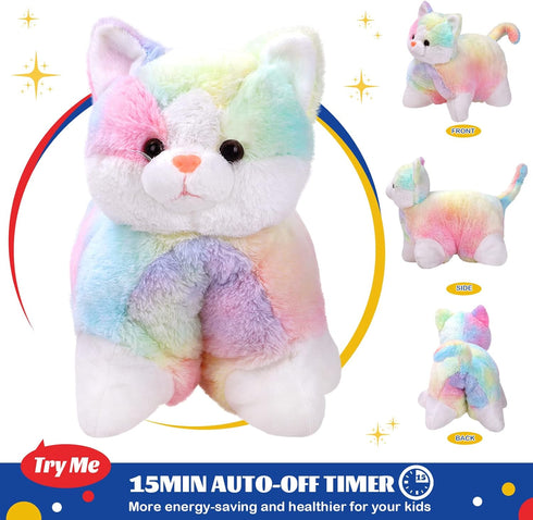 16" Glow Guards Light Up Musical Rainbow Cat Stuffed Animal Glowing Colorful Cute Soft Kitty Plush Toy Pillow Sofa