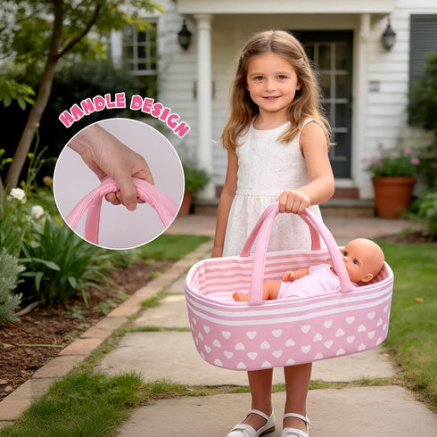 7 Set 17-22 Inch Aori Pcs Reborn Baby Dolls Clothes with Pink Bassinet for Baby Doll, Carrier Bed and Baby Doll Clothes