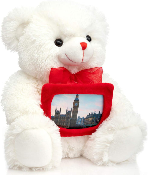 HollyHOME Teddy Bear Stuffed Animal Plush Bear - 12 Inches White with Red Bow - Christmas Valentine's Day Gift