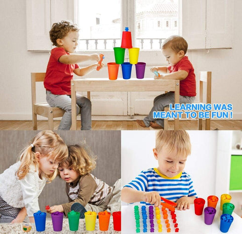 Rainbow Counting Bears with Matching Sorting Cups - 90 Piece STEM Educational Math Manipulatives Toy Set for Toddlers