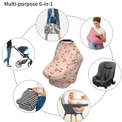 Soft Pink Fox Multi-Use Baby Car Seat Canopy for Newborns - Ideal Nursing Cover
