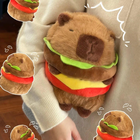 9.5 Inch CHDBLOCK Hamburger Capybara Plush Toy - Cute Capybara Stuffed Animal, Kawaii Capibara Plushie for Kids