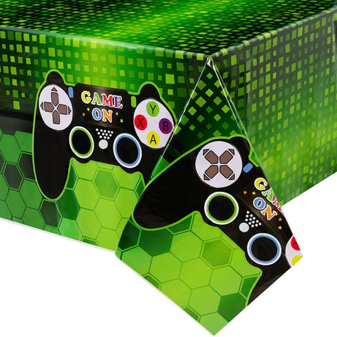 WERNNSAI Video Game Table Covers - 108''x 54'' Disposable Printed Plastic Tablecloth for Kids Player Game Themed Party