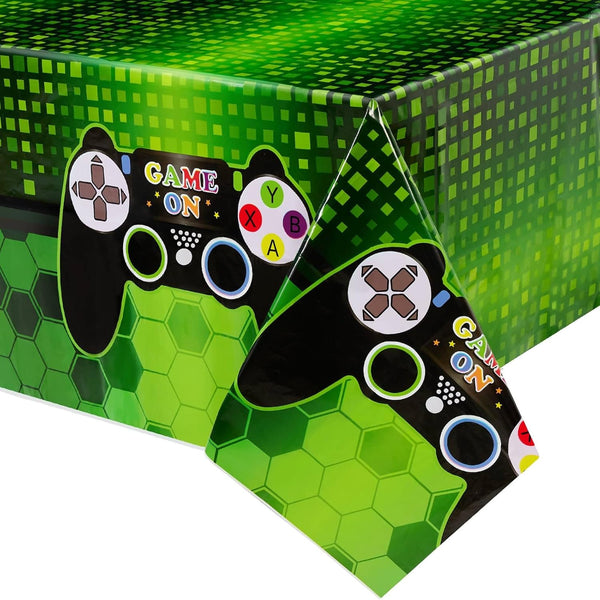 WERNNSAI Video Game Table Covers - 108''x 54'' Disposable Printed Plastic Tablecloth for Kids Player Game Themed Party
