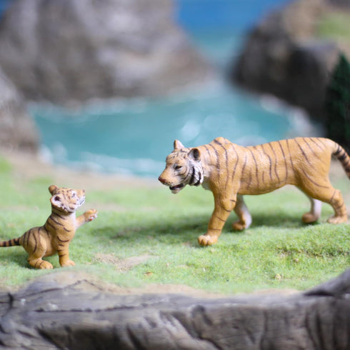 Gemini&Genius Tiger Toy Figures for Kids, Safari Animal Action Figures with Cub, Great for Gifts and Party Favors
