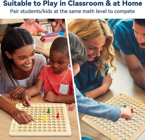 BAKAM Wooden Multiplication Board Math Game for Kids 8-12, 100PCS Flash Cards, Montessori Counting Toy