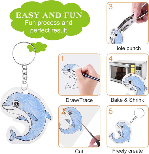 ASTARON 181Pcs Shrinking Plastic Sheets Kit with 20 Shrinking Film Art Paper and 161 Pcs Keychains Making Accessories