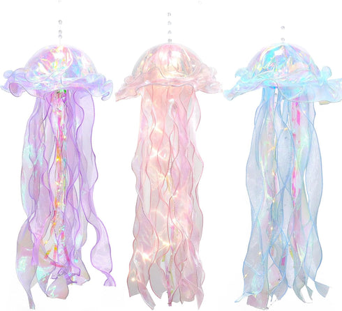 Glitter Iridescent Jellyfish Hanging Decor Blue Purple Jellyfish Kit for Under The