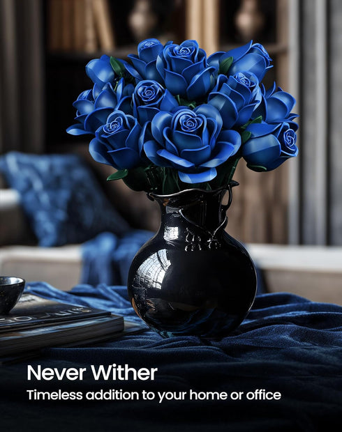 iATOM Set, 12Pcs Blue Rose Bouquet Building Flowers Botanical Collection for Adults