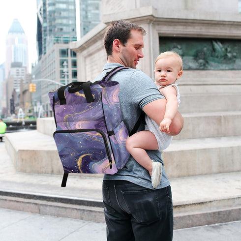 SUABO Backpack Baby Diaper Bag Purple Gold Starry Sky Large Bag Waterproof Travel Diaper Bags for Moms and Dads