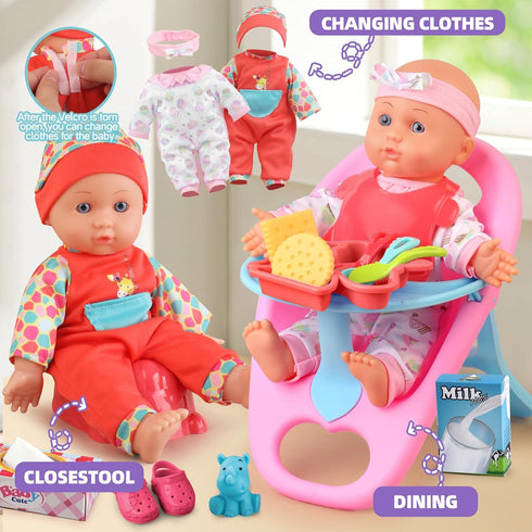 Set 3-5 4-6 Set 12.5 inch Doll,1 Chair,20 2 Sets Baby Doll Stroller Toys for Girls Toddlers Gifts,Baby Doll with Baby