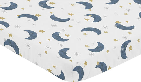 Pack Sweet Jojo Designs Moon and Star Boy or Girl Fitted Mini Crib Sheet Baby Nursery for Portable Crib or and Play