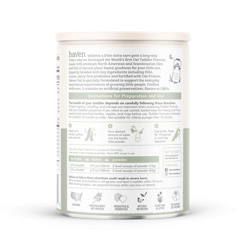 3 14.1 Oz Haven Oat Toddler Formula, Plant Based Dairy Free Oat and Oat Protein Powder for Toddlers With Probiotics