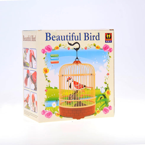 PowerTRC Singing & Chirping Bird in Cage, Realistic Sounds & Movements, Battery Operated, 10” x 7”