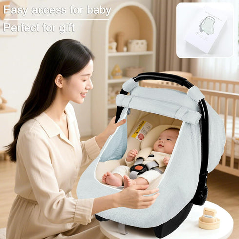 Summer Muslin Car Seat Covers for Babies, Baby Car Seat Cover for Boys Girls with Breathable Window, Lightweight Infant
