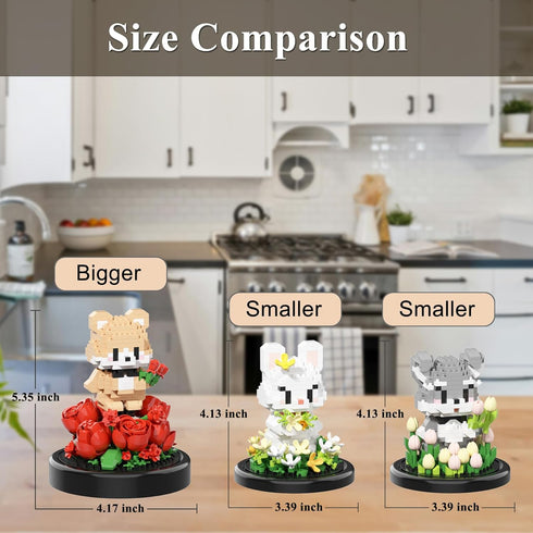 RIESEK Set Artificial Flower Animal Building for Adults,Mini Rabbit Plant Bonsai Tree,Botanical Collection Gift