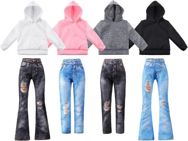 Bencailor 8 Pieces Doll Clothes for 11.5 Inch Girl Doll Accessories, Cotton Elf Sweaters and Denim Pants