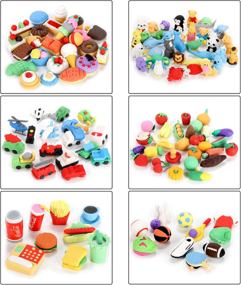 Nicunom 125 Pack Animal Erasers for Kids, Mini 3D Puzzle Desk Pets for Classroom Party Favors