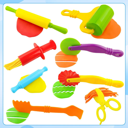Play Dough Tools Kit, 12 pcs Plastic Playdough Tools with Extruders, Scissors, Rollers and Cutters in Random Color
