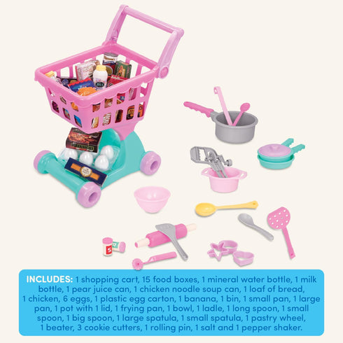 Set 3+ Battat Play Circle Shopping Cart & Grocery for Kids Toy Food Play Kitchen Pretend Play Years