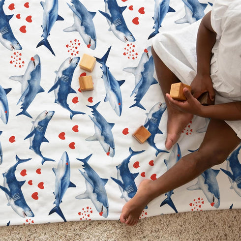 Watercolor Sea Shark Love Baby Blanket, Ocean Animals Hearts Flannel Soft Swaddle Receiving Blanket 30x40