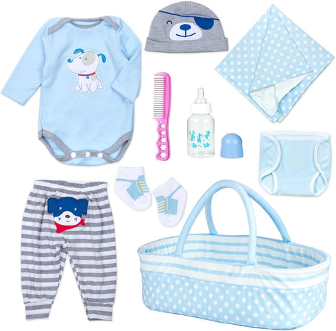 9 Pieces Reborn Baby Doll Clothes Blue Dog Doll Accessories Set for