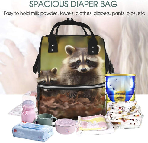 HCBPWVQA Backpack Daypacks Backpack Mommy Raccoon Diaper Bag with Changing Pad and Pacifier Holder, Multifunction