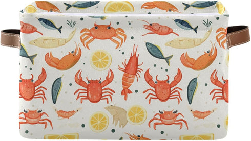 CWUPZAY Lobster Tuna Salmon Storage Basket Canvas Fabric Collapsible Storage Bins Box Organizer