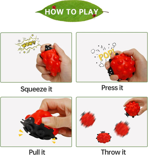 2 3D Anboor Pop Fidget Toy, PCS Ladybug Squishies Sensory Bubble Popper Toys Push Squeeze Balls Stress Relief Early