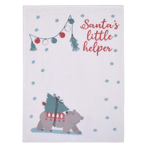 NOJO Bear White, Red, and Green Santa's Little Helper Christmas Photo Op Baby Blanket