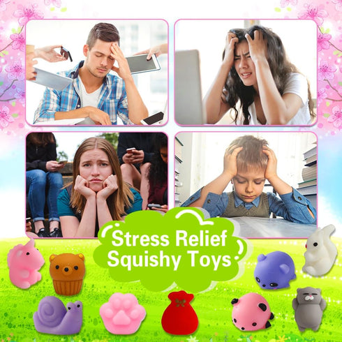 100 Pack 4- 8 8-12 Squishies Toys, Tiny Mochi Squishy Fidget Toys Random Bulk Party Favors for Kids Goodie Bag Pinata