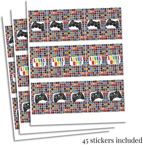 Game On! Video Gamer Birthday Party Mini Chocolate Candy Bar Sticker Wrappers - 45 Labels by AmandaCreation