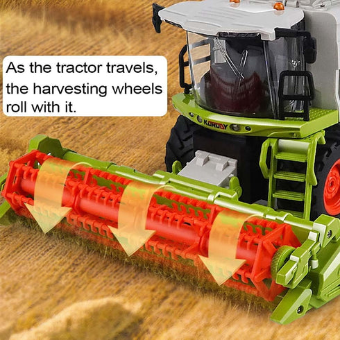 RC Farm Tractor Toy for Kids, 2.4G Remote Control Combine Harvester Truck with Sounds, Lights, 1:24 High Simulation