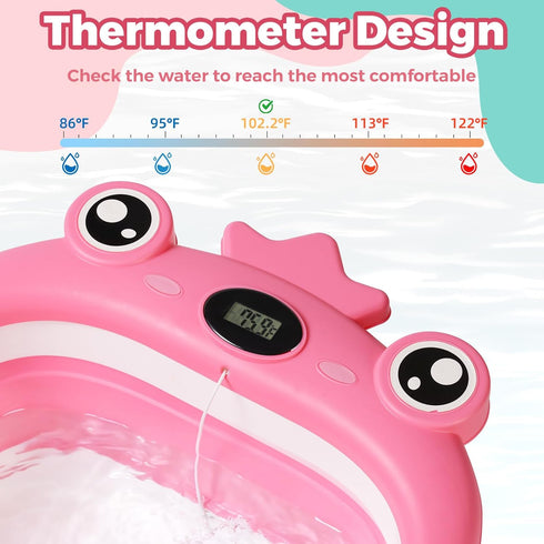 TBHAPY 0-36 Baby Bathtub,Collapsible Baby Bath Tub with Soft Cushion & Thermometer, Space Saving Foldable & Travel