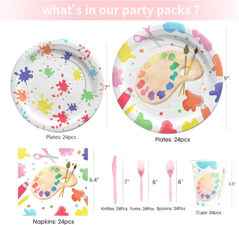 Art Paint Party Supplies - Dinnerware, Plates, Napkins, Cups, Cutlery, Decorations for 24 Guests Birthday Baby Shower