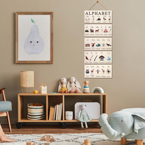 Lumncomfor Wooden Hunting Alphabet Signs, Rustic Wilderness ABC Wall Decor for Nursery Woodland ABC's Educational