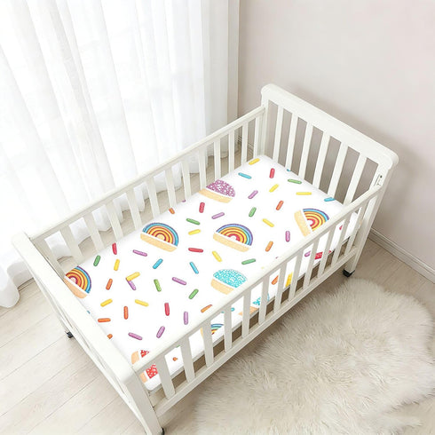 CZXW 52" 28" Rainbow Cake with Sprinkles Crib Sheets Fitted x Natural Cotton Soft & Breathable for Baby Crib Mattress