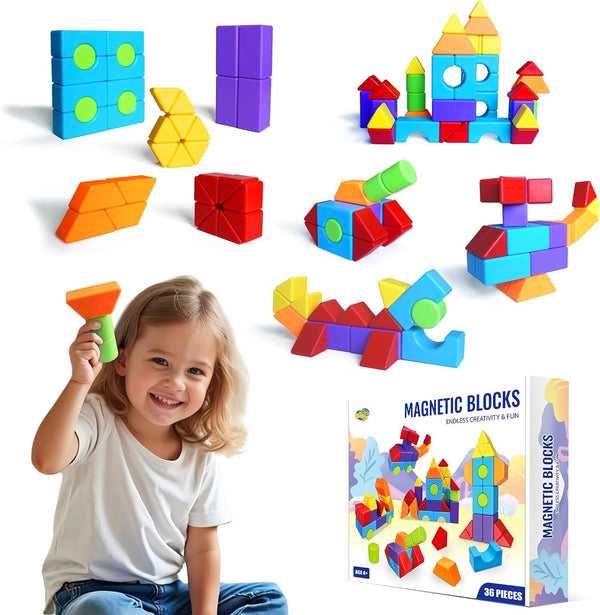 Magnetic Building Blocks in Multiple Shapes, 1.65 Inch Montessori Magnetic Block Set