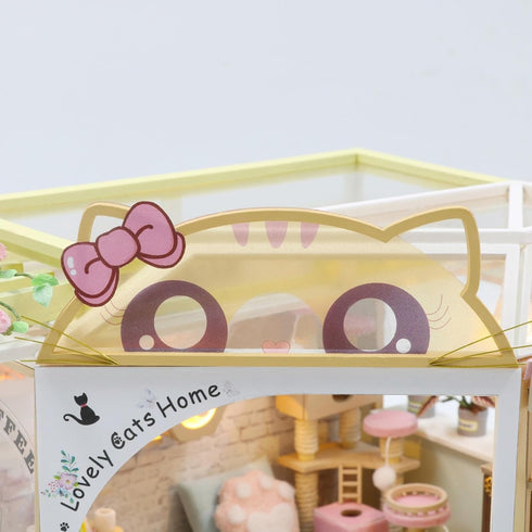 DIY Miniature House Kit for Adults, 3D Wooden Mini Dollhouse Kit, Lovely Cats Coffee Garden Home Decor Gift
