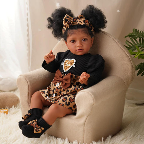 5-Piece 17-22 Inch 3+ BABESIDE Reborn Baby Doll Clothes, Baby Doll Clothes Fits Dolls with Leopard Dress, Headband