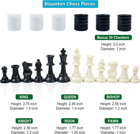Set 20'' Board-3.75'' 2 1 Travel Chess Silicone Chess King Height Plastic Piece, Extra Queens & Storage Bag