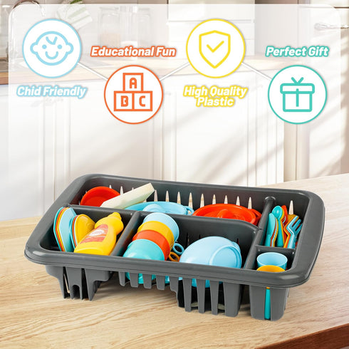 Set Set 40 deAO Dinnerware for Kitchens Toys Drainer with Sponge, Plates, Cutlery, Cutlery, Pots - Over Kitchen