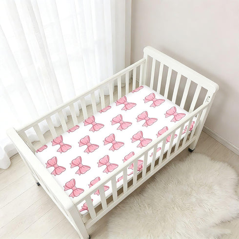 CZXW 52" 28" Pink Bows Crib Sheets Fitted x Natural Cotton Soft & Breathable for Baby Crib Mattress