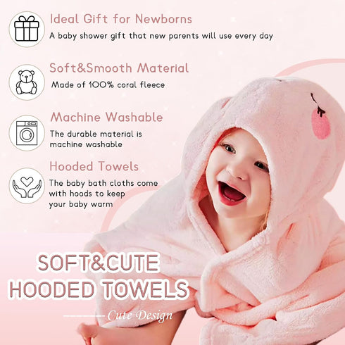 2 Pack 55" 27.5" Set 1-5, Hooded Towels for Toddlers - Thick x Baby Bath Towel for Girls and Boys - Super Absorbent